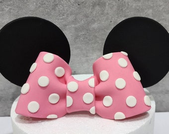 Edible Fondant 12cm Bow and Ears, Minnie Mouse Inspired Cake Toppers, Any Colours