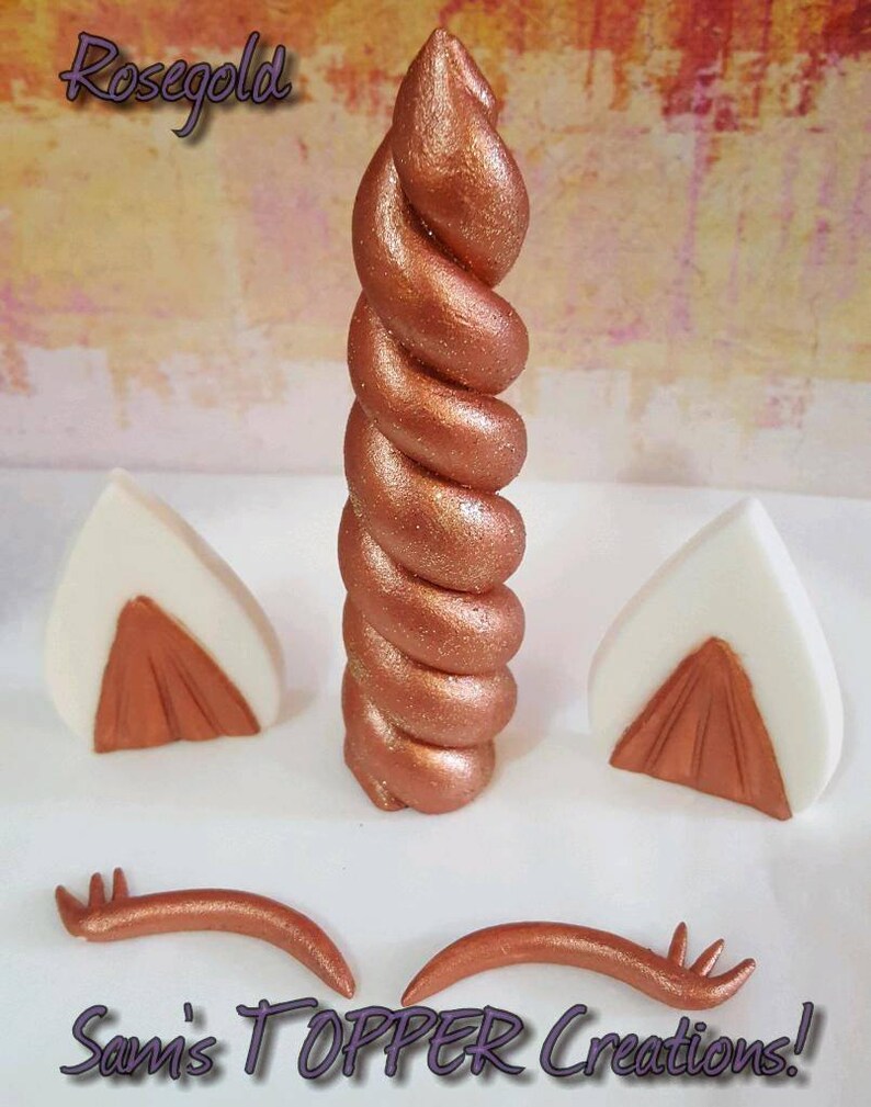 Edible Fondant Unicorn Horn Ears and Eyes Cake Topper set | Etsy