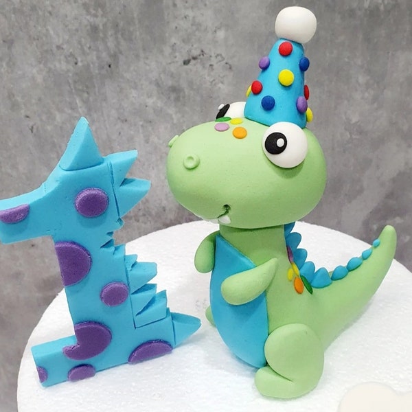 Edible Fondant Dinosaur Cake Topper × 1 Any colours! Up to 12cm tall, with Age!