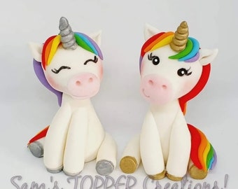 Edible Fondant Unicorn Cake Topper, Gold or silver Horn/Hooves, Any colours!