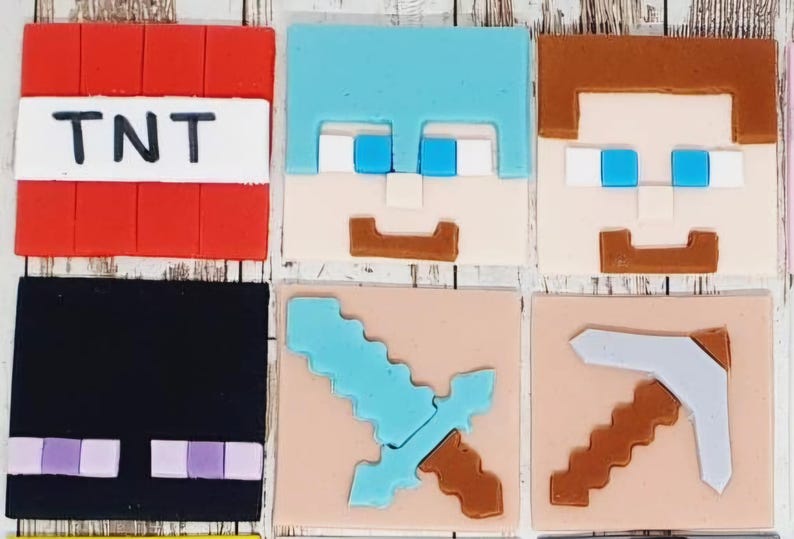 Edible Fondant Minecraft inspired Themed Cupcake Toppers x 6 ... 4.5cms, 20 characters to choose from! bild 2