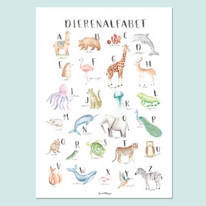 NEDERLANDSE versie Dierenalfabet poster | Aquarel alfabet | Dierenposter handgemaakt | Aquarel dieren | Origineel kraamcadeau