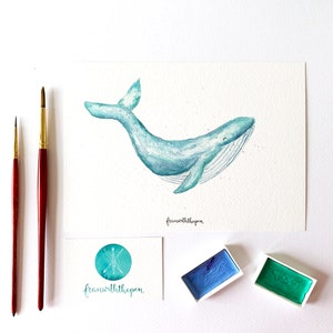 A5 mini posters Walvis | Aquarel Walvis | Waterverf Walvis kaart | verjaardagskaart