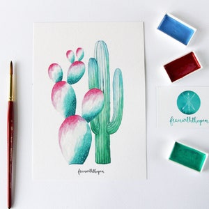 A5 Mini Poster afdrukken | Aquarel illustratie van cactus | Wall Art tekening
