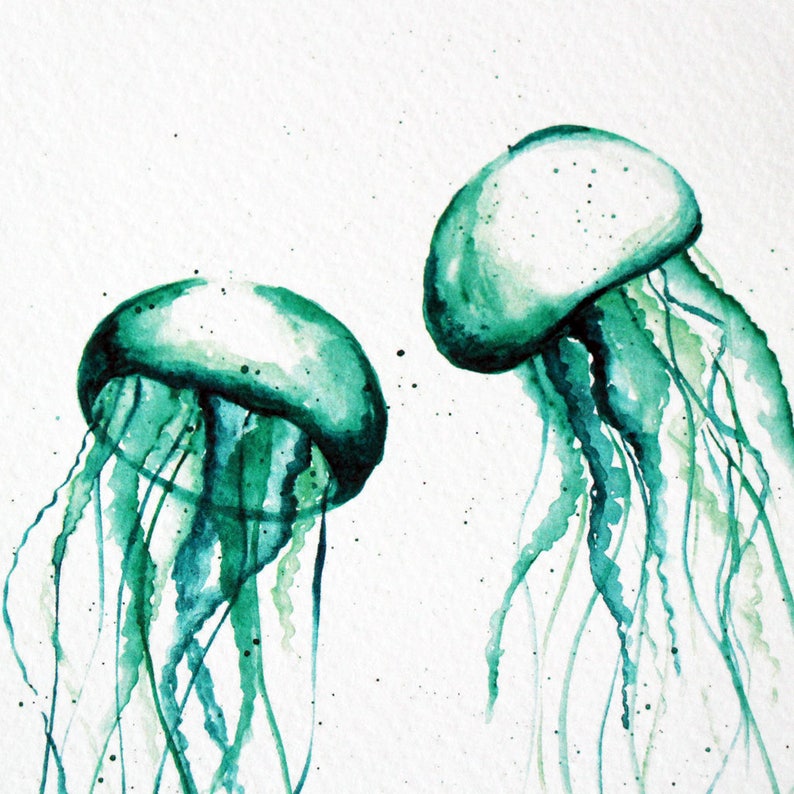 A4 Poster Jellyfish Mint Green Watercolor Wall Art Etsy