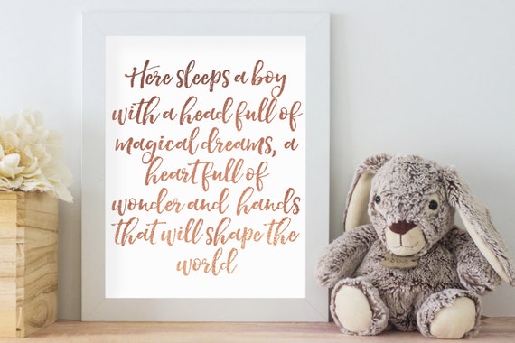 nursery Foil Print gift christening Here sleeps a girl newborn