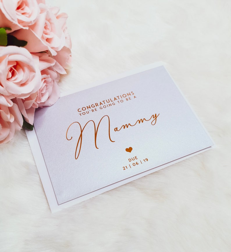 Pregnancy Reveal Gender Reveal We/'re Pregnant Card You/'re Going To Be A Mammy Card Real Foil Pregnancy Announcement Baby Due Card