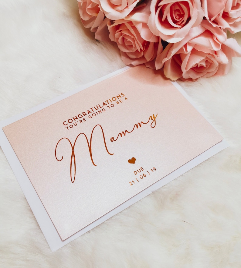 Pregnancy Reveal Gender Reveal We/'re Pregnant Card You/'re Going To Be A Mammy Card Real Foil Pregnancy Announcement Baby Due Card