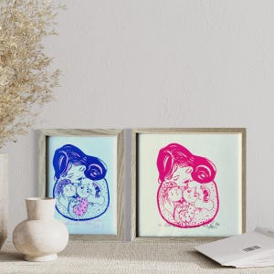 Biglietti fatti a mano, serigrafati a mano in edizioni limitatissime per regali di nascita, festa della mamma o semplicemente per la tenerezza della mamma