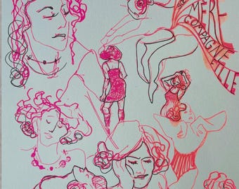 A4 feminist screenprint – moving bodies, sensitive and committed art – 25 signed prints, fluorescent, choice with or without black