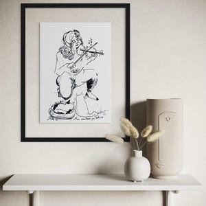 Serigrafia Violinista e Gatti – Il Mio Pubblico Migliore – Musica e Arte Animale – Edizione Limitata A4 – Nero o Blu – Regalo per gli Amanti della Musica