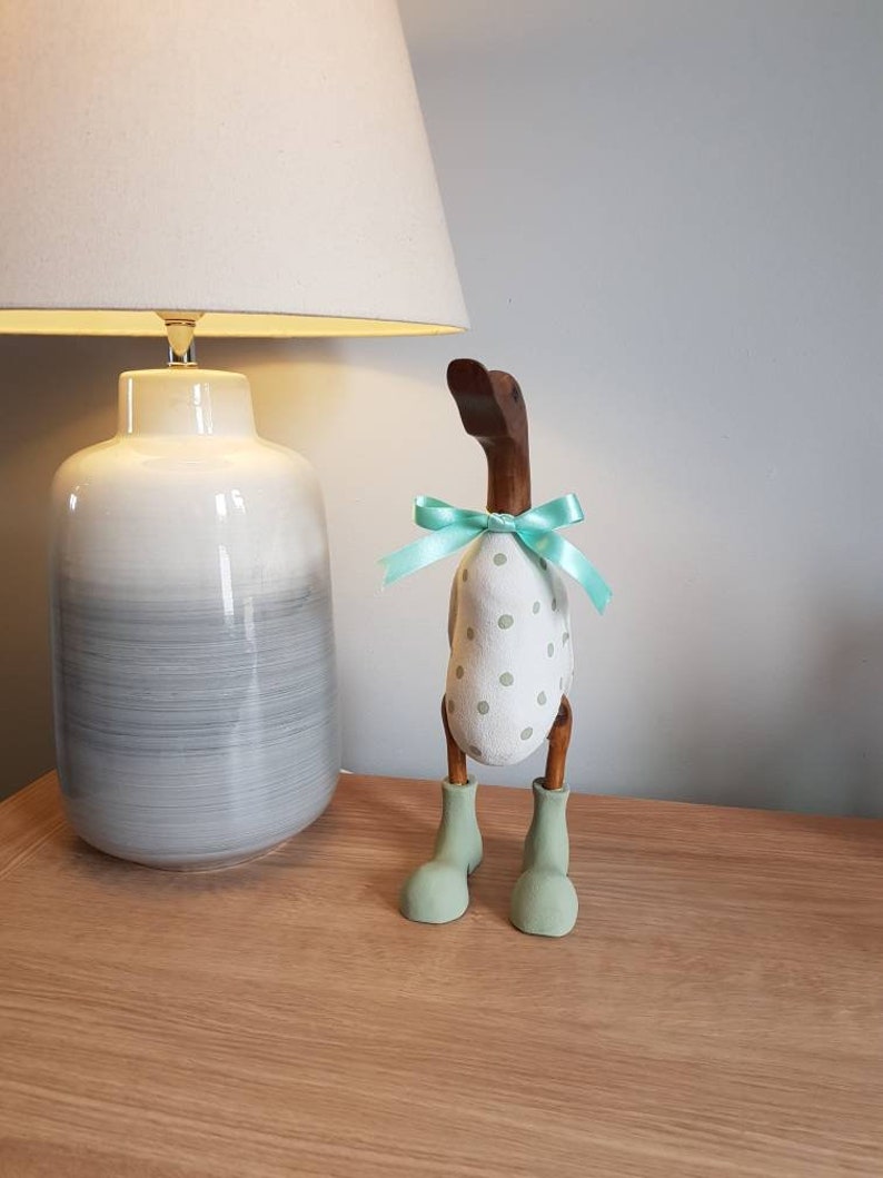 Wooden duck in boots Painted duck Wooden spotty duck Wooden duck