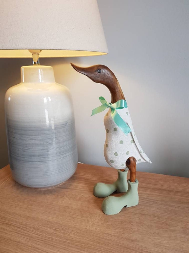 Wooden duck in boots Painted duck Wooden spotty duck Wooden duck
