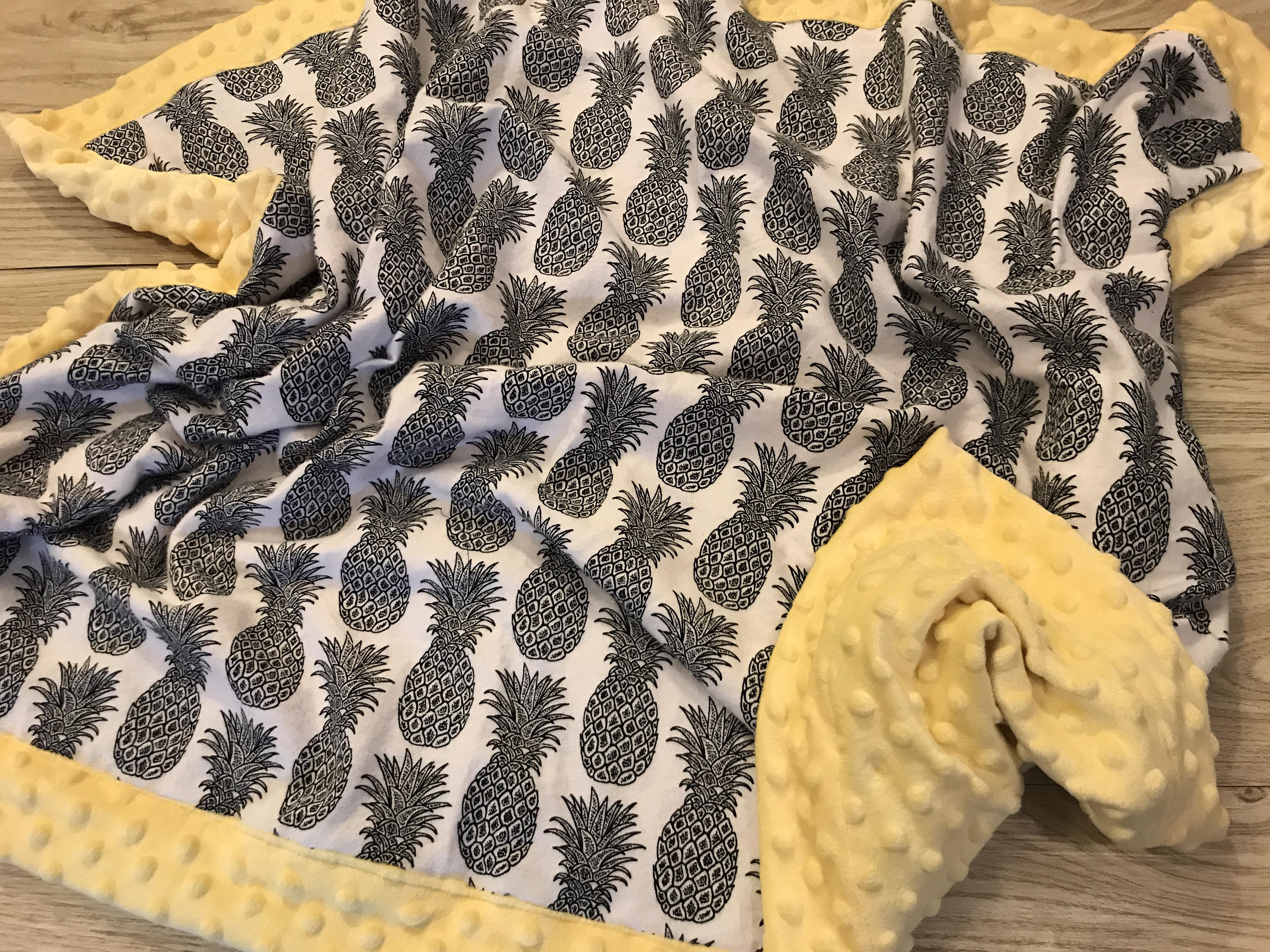 Personalized Yellow Black White Pineapple Baby Minky Blanket Etsy
