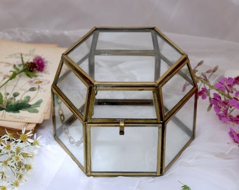 Boîte de présentation en verre | Fournitures de bricolage | Terrarium géométrique en verre vide pour réception, souvenir, plante, mariage, carte | Rangement hexagonal