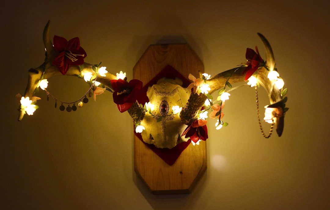 Lighted Antler Mount Bejeweled Flowered Vintage Deer Etsy