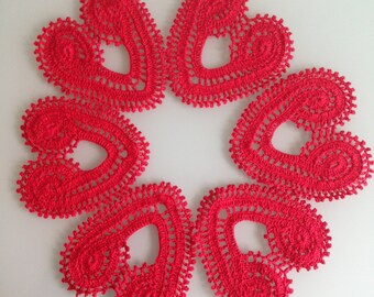 Crochet For HomeSet of 6 Crochet Heart Napkins, Cozy Home Decor, Table Decor, Crochet Gifts, Crochet Coasters