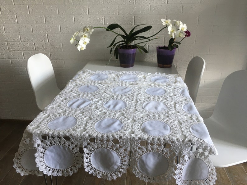 Tablecloth 66 by 41, crochet tablecloth, crocheted tablecloth, rectangular crochet tablecloth, white tablecloth, 100 % handmade image 3