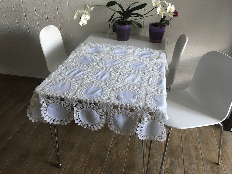 Tablecloth 66 by 41, crochet tablecloth, crocheted tablecloth, rectangular crochet tablecloth, white tablecloth, 100 % handmade image 2