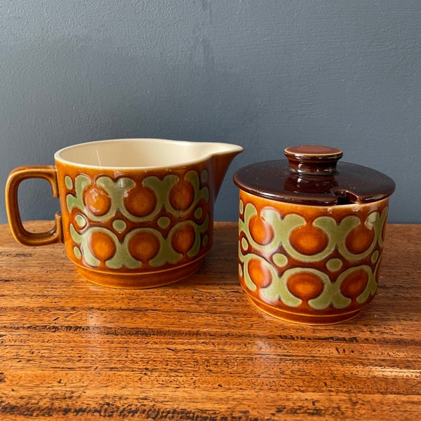 Hornsea Bronte milk jug and sugar bowl with lid - 1970s retro brown ceramic jug and bowl - Hornsea pottery set