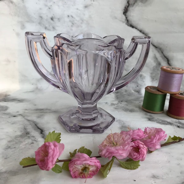1930s Art Deco Davidson Chippendale glass trophy bowl - two handled glass sugar bowl - vintage kitchen decor