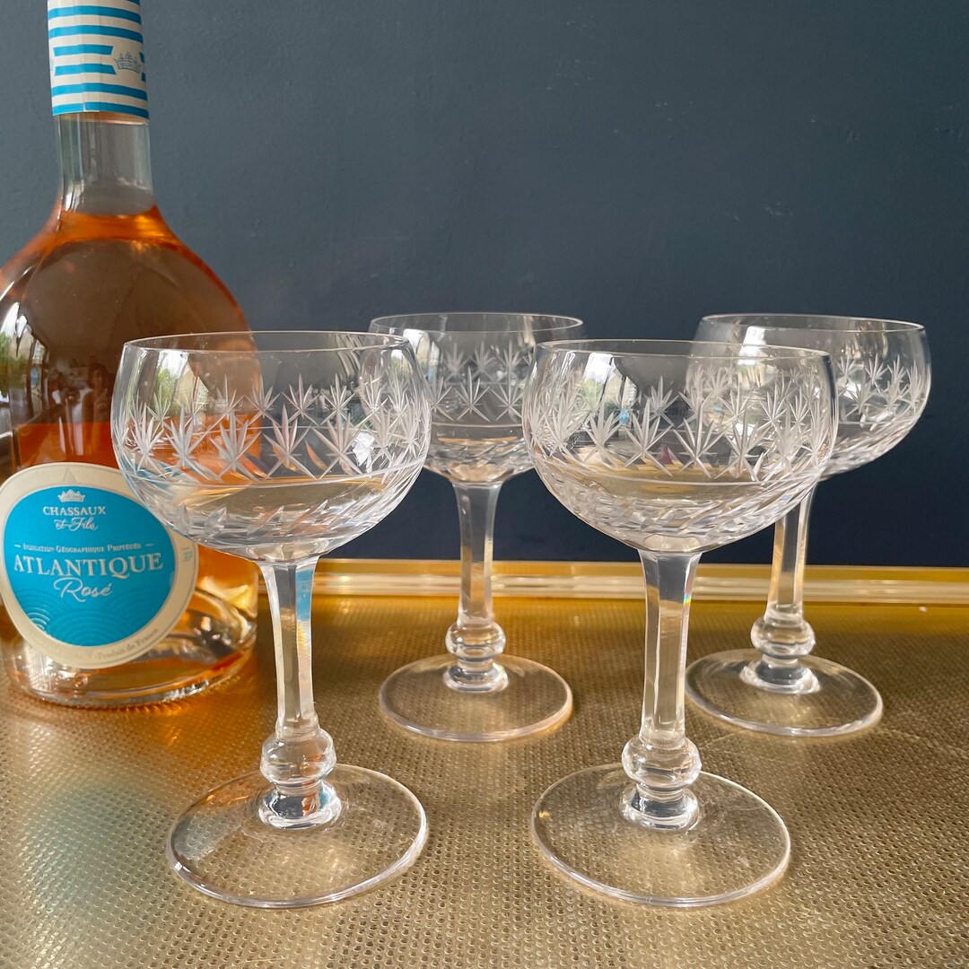 Vintage Etched White Wine Glasses Set of Four German Cut Etsy UK