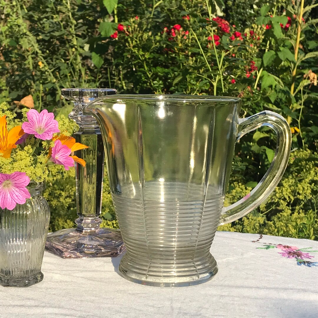 Vintage Glass Water Jug Clear Glass Pitcher Vintage Cocktail Jug Etsy