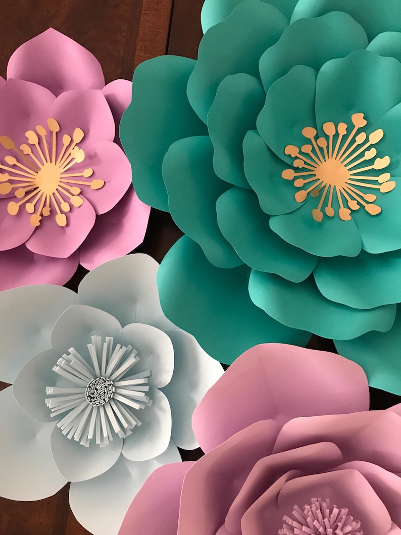 baby shower 7 piece paper flowers set for room decor nursery