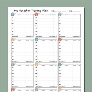 Marathon Training Plan: 12-Week Running Record, A3 Planner