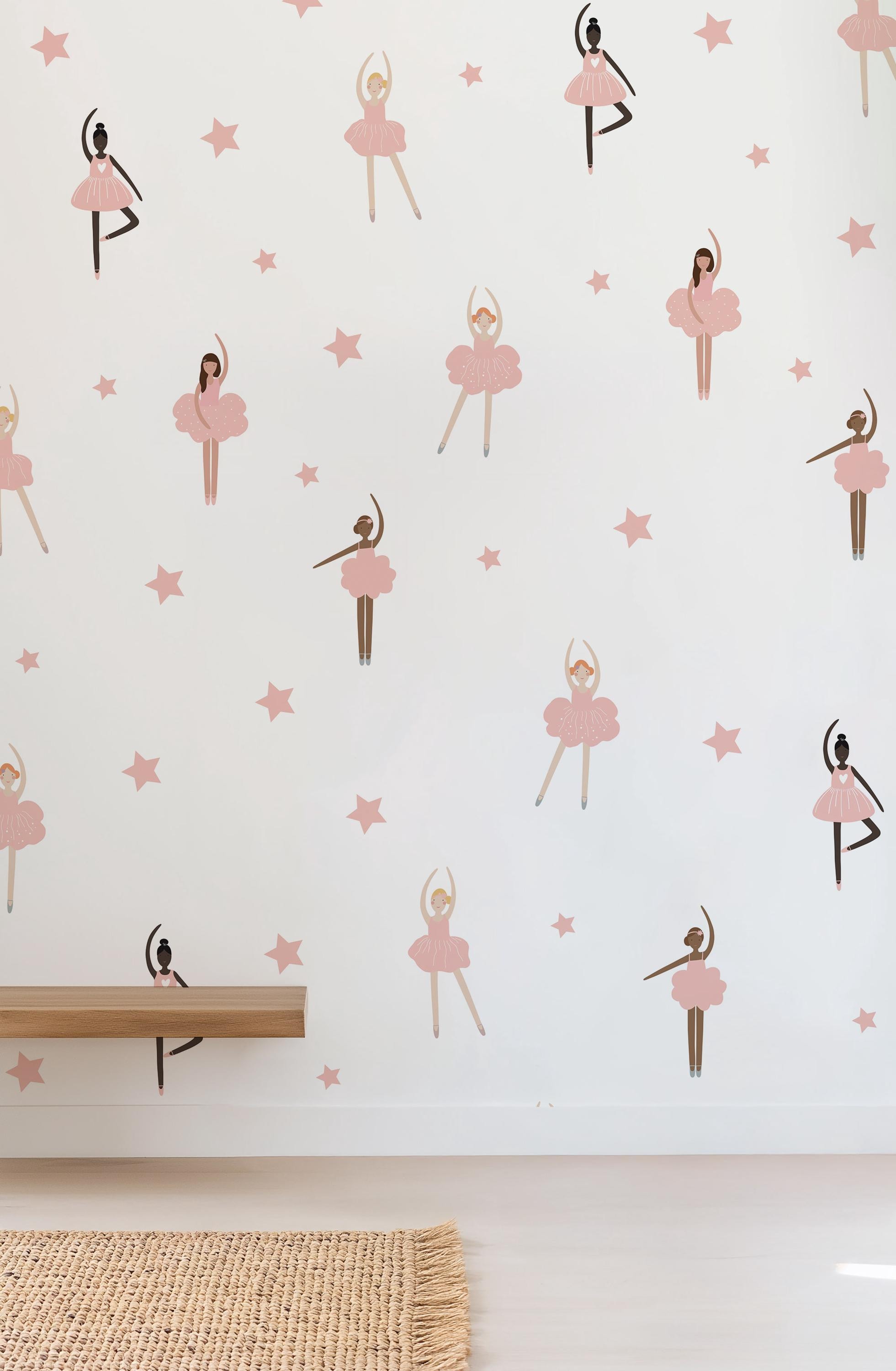 Rosa Ballerina Wandaufkleber - Stoff, wiederverwendbar und umweltfreundlich, Kinder Wandtattoo, Mädchen Schlafzimmer, Ballett-Tänzer Aufkleber, rosa Kinderzimmerdekor