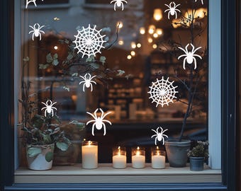 Halloween Spider Window Clings: Spooky Spiderweb Decals, Reusable Vinyl