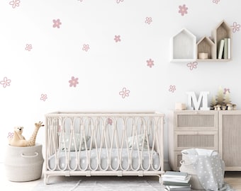 Abnehmbare Gänseblümchen (Mixed Pack) Wandaufkleber - Stoff, wiederverwendbar, Kinder Wandaufkleber, Mädchen Schlafzimmer Blumen Wandaufkleber, altrosa Gänseblümchen Abziehbilder