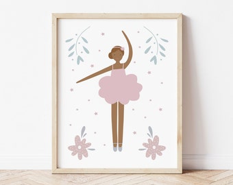 Ballerina Art Print: Brown Skin Dancer, Nursery Decor