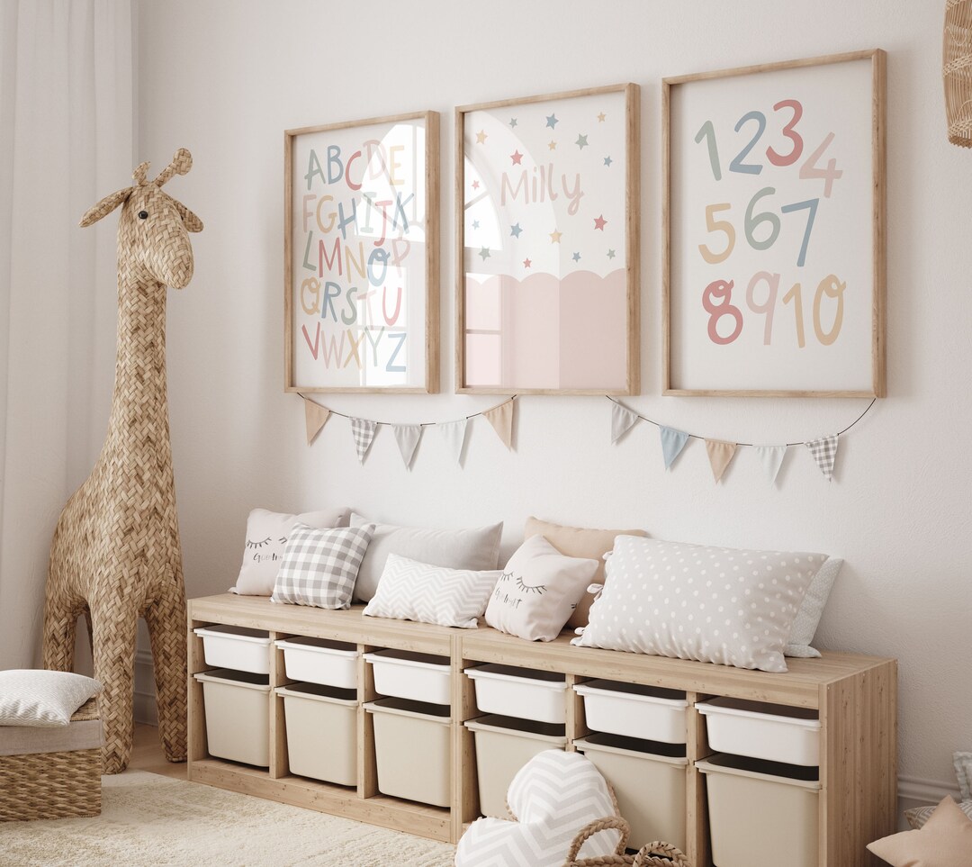 Pink Nursery Poster Set of 3: Alphabet, Numbers, Custom Name - Etsy