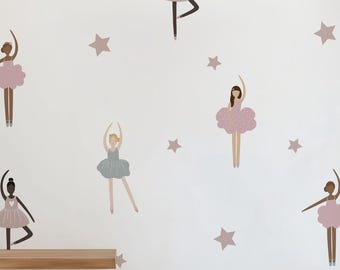 Ballerina-Wandaufkleber - Stoff, wiederverwendbar und umweltfreundlich, Kinderwandaufkleber, Mädchenzimmer, Balletttänzer, rosa Kinderzimmerdekor