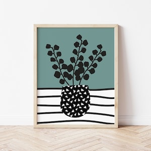 Eucalyptus Green print, kitchen poster, botanical theme print, housewarming, new home gift, wall art, flowers poster, dark green, abstract image 1