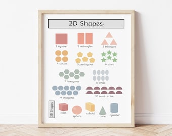 2D and 3D Shapes Maths Educational print, homeschool shape poster, math poster, preschool poster, playroom, kid's room, classroom poster