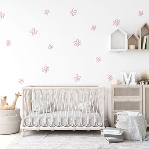Removable Daisy Outline Wall Stickers - Fabric, Reusable,Eco-Friendly, kids wall decals, girls bedroom flower wall stickers,dusky pink daisy