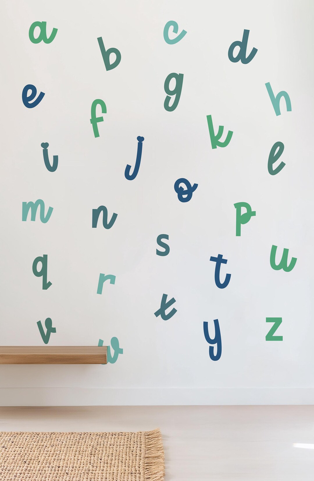 Blues and Greens Lowercase Alphabet Fabric Wall Stickers: Reusable Kids ...
