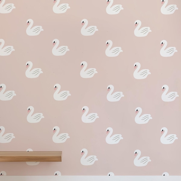 White Swan Pink Beak Wall Stickers: Soft Fabric Peel and Stick Decals