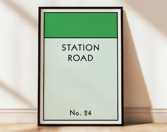 Personalised Monopoly Street Print, Custom Street Name Print. Personalised Housewarming Gift, New Home Decor, Entrance Hall print.