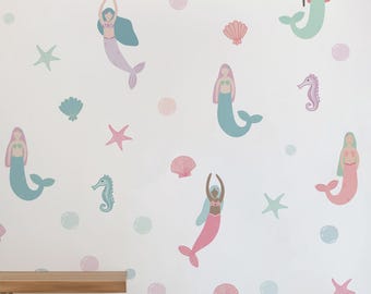 Mermaid Fabric Wall Decals: Reusable Under the Sea Stickers