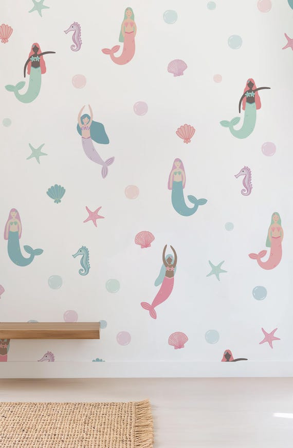 Mermaid Fabric Wall Decals: Reusable Under the Sea Stickers