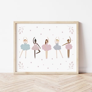 Stampa di ballerine, stampa rosa per la cameretta dei bambini, arte murale di balletto, stampa per la camera dei bambini, stampa per la stanza delle ragazze, poster per la stanza dei bambini, arte murale, stampa di balletto
