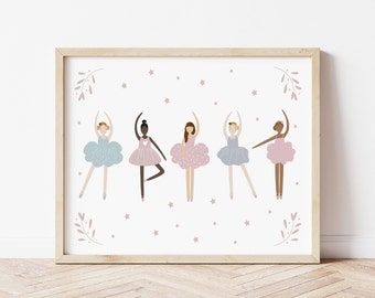 Ballerinas Art Print: Ballet Decor, Kids Room Decor, Girls Pink Bedroom Ballerina Poster
