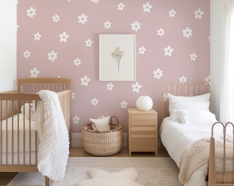 Abnehmbare Wandaufkleber mit weißem Gänseblümchen - Stoff, wiederverwendbar, Kinderaufkleber, Blumenwandaufkleber für Mädchen, Abziehbilder mit Gänseblümchen, Blumenaufkleber