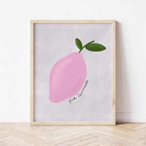 Pink Lemonade Poster, Küchen Lemon Poster, pastellfarbenes Poster, Eingangshalle Poster, Obst Poster, mediterrane Farbkunst