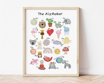 The Alphabet Educational print, homeschool poster, illustrated alphabet letters poster, children's bedroom, playroom gift, kid's room poster
