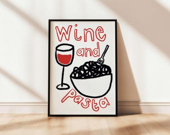 Wine and Pasta Art Print: Modern Kitchen Poster