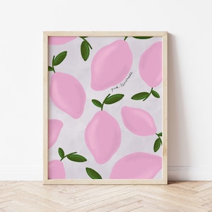 Pink Lemonade Muster, Küchen Lemon Poster, pastellfarbenes Poster, Eingangshalle Poster, Obst Poster, mediterrane Kunst